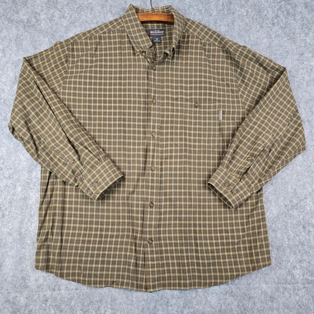 Woolrich Mens‎ XL Nutmeg Mini Tartan Check Plaid Cotton Button Down Shirt 6024